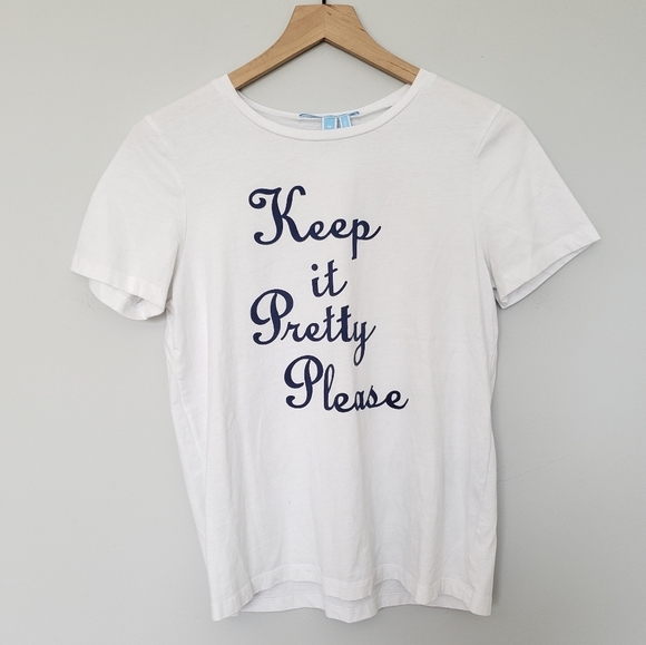 Draper James Keep it Pretty Please White Cotton Graphic Tee Size M - Picture 2 of 6